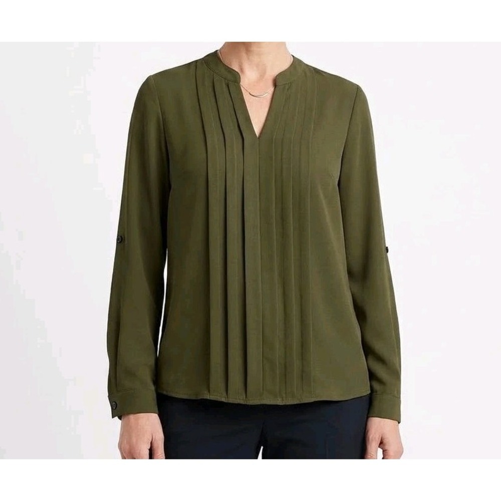 SHEIN Women's Green Pleated Long Sleeve Blouse Top Size L